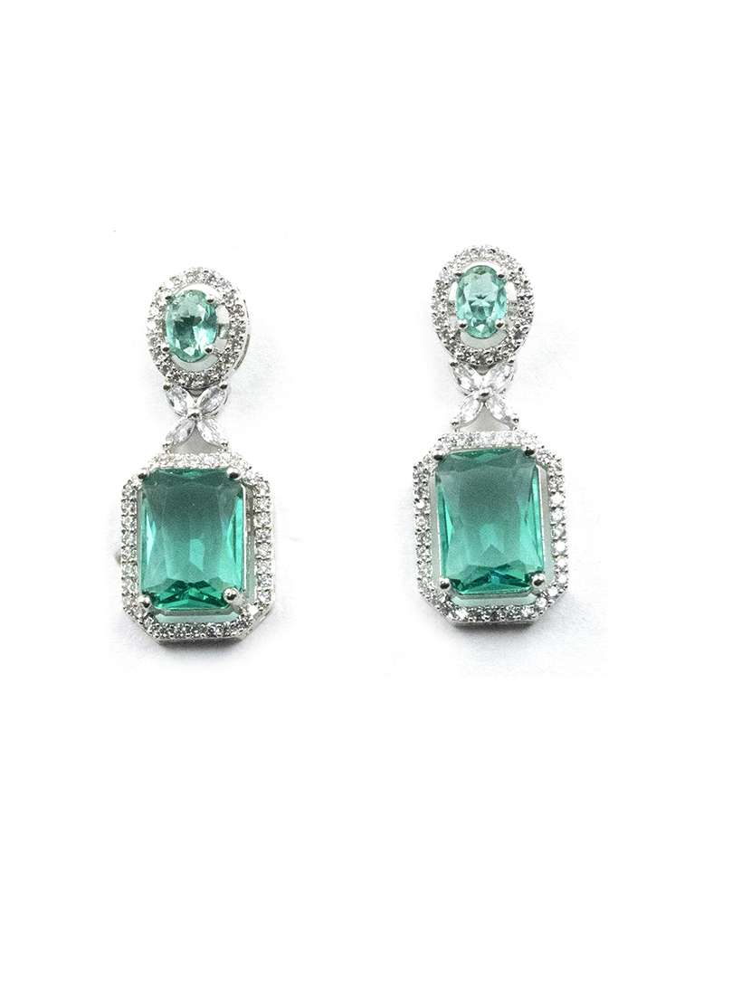 green crystal brass party wear drop earrings - 22173802 -  Standard Image - 3