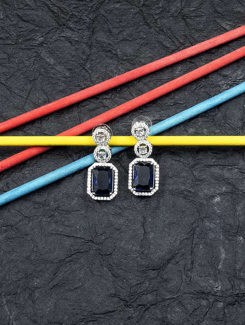 silver plated minimalist blue cz drop earrings - 22173806 -  Zoom Image - 0