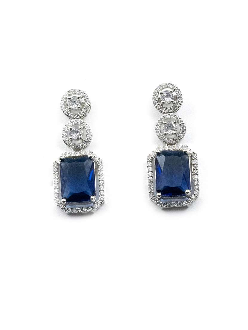 silver plated minimalist blue cz drop earrings - 22173806 -  Standard Image - 3