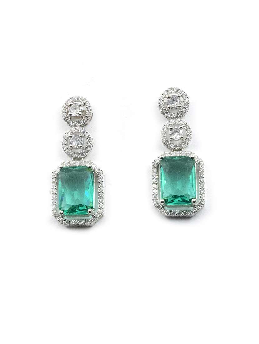 silver plated minimalist crystal green cz drop earrings - 22173807 -  Standard Image - 3