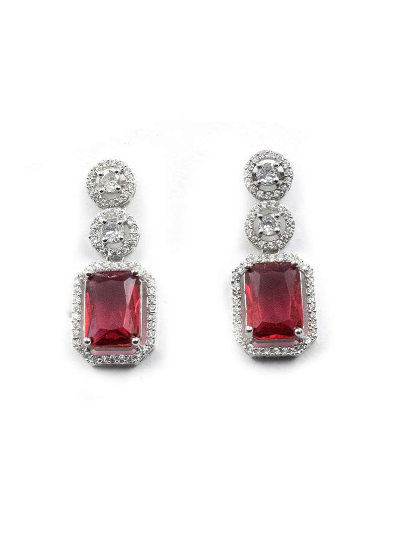 silver plated minimalist red cz drop earrings - 22173810 -  Standard Image - 3