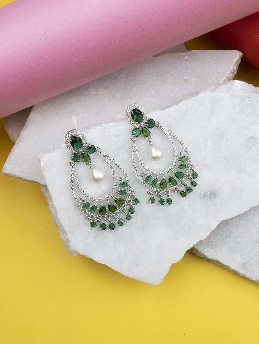 gorgeous green american diamond drop earrings