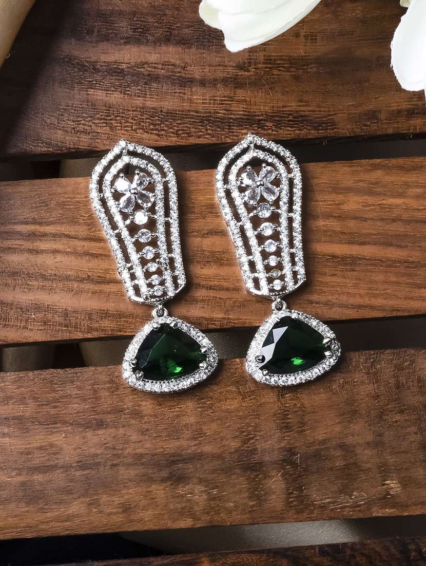 green cascade long ad statement earrings