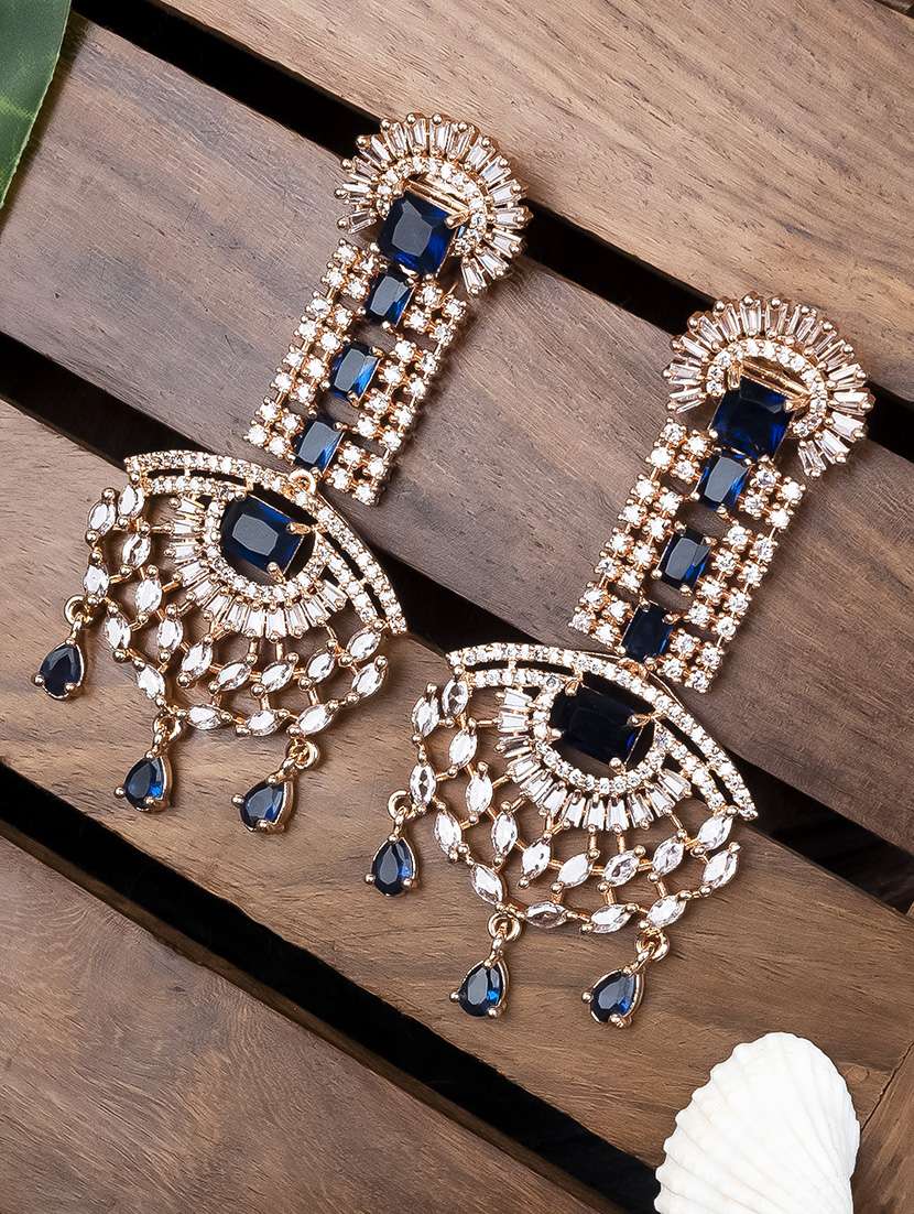 royal rose gold plated big size blue ad cz studded luxury earrings - 22173829 -  Zoom Image - 0