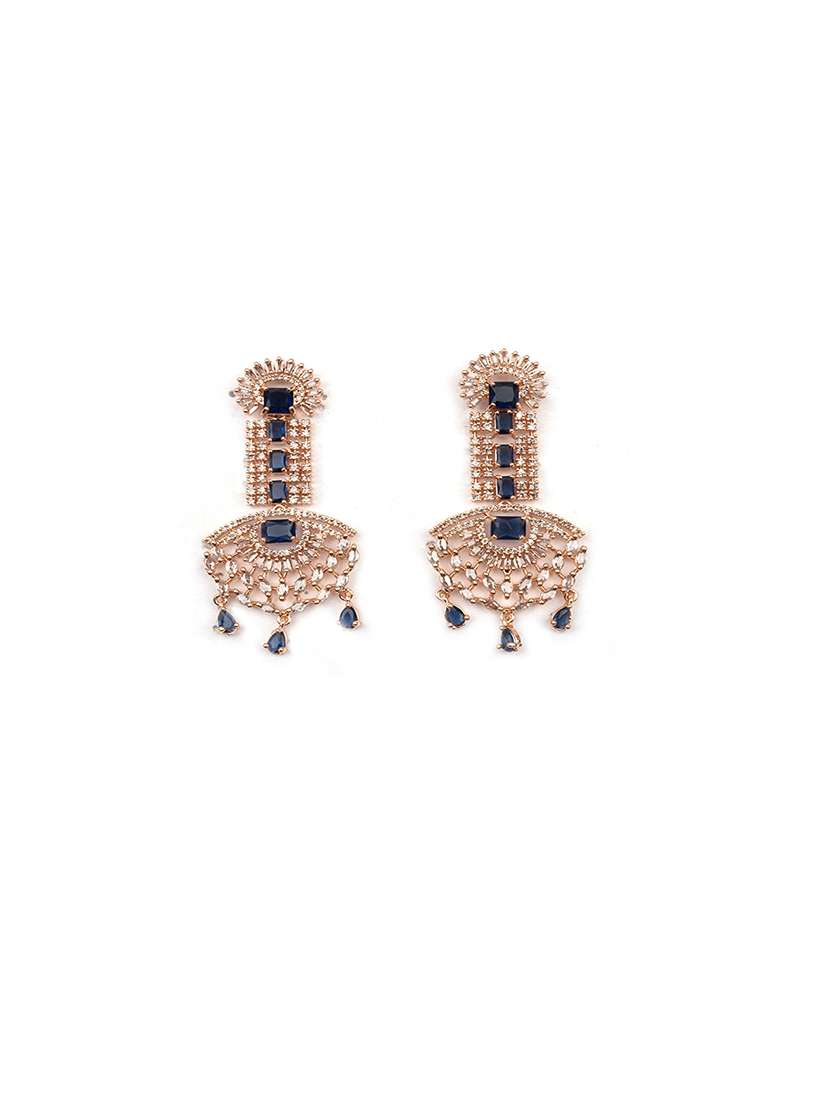 royal rose gold plated big size blue ad cz studded luxury earrings - 22173829 -  Standard Image - 3