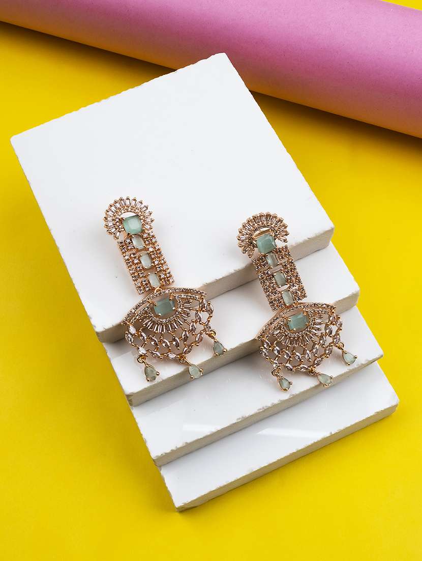 royal rose gold plated big size turquoise ad cz studded luxury earrings