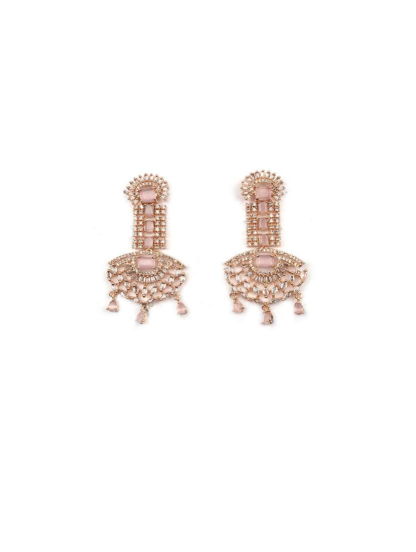 royal rose gold plated big size pink ad cz studded luxury earrings - 22173831 -  Standard Image - 3