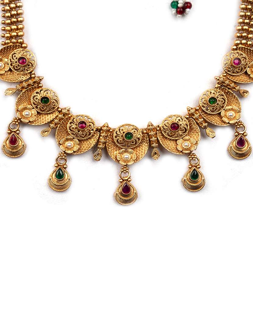 gold plated kempu hydra rajwadi necklace set - 22173833 -  Standard Image - 3