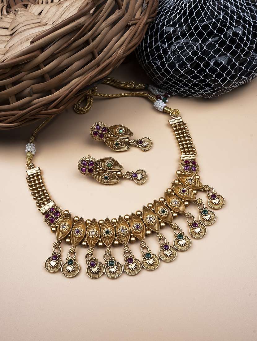 alloy gold-plated necklace and earrings set