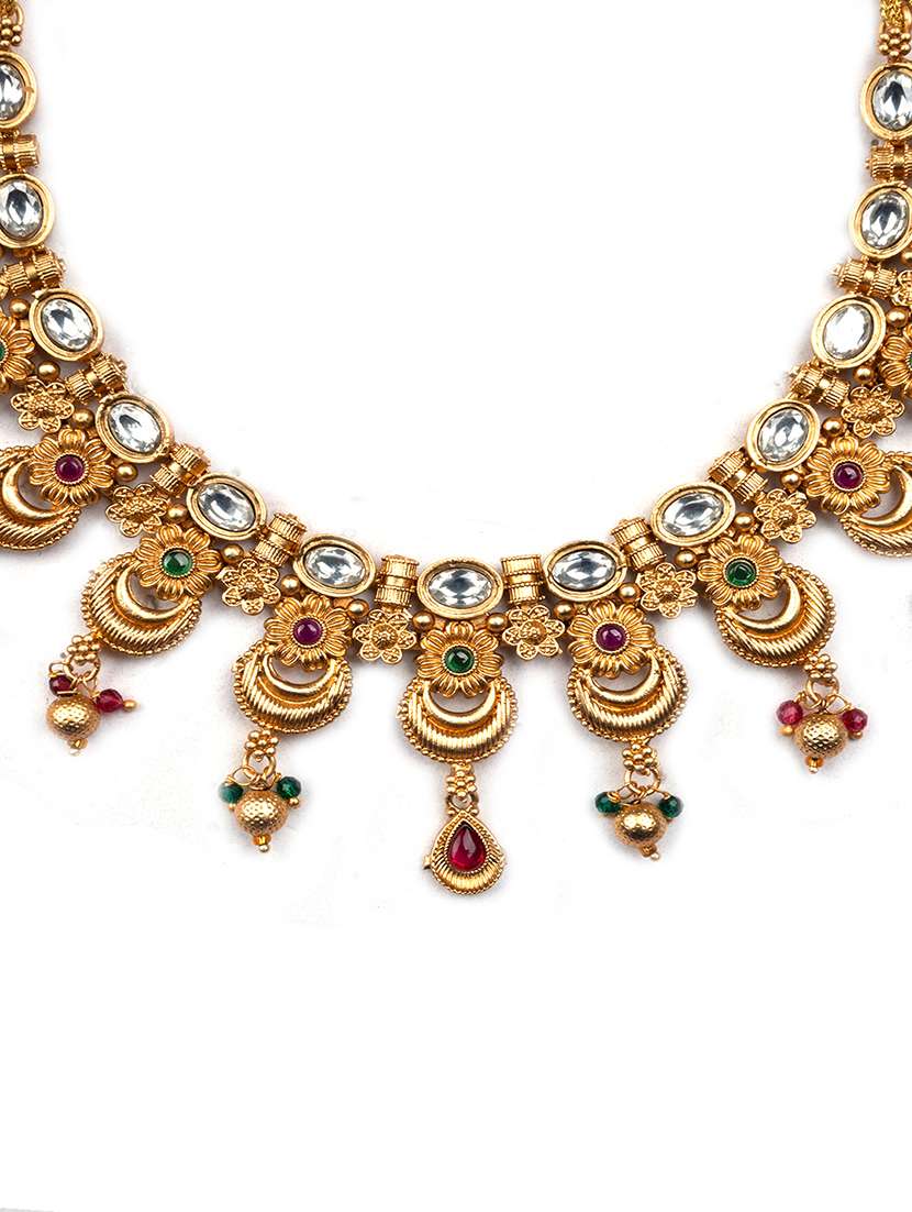 luxurious gold plated rajwadi necklace set - 22173835 -  Standard Image - 3