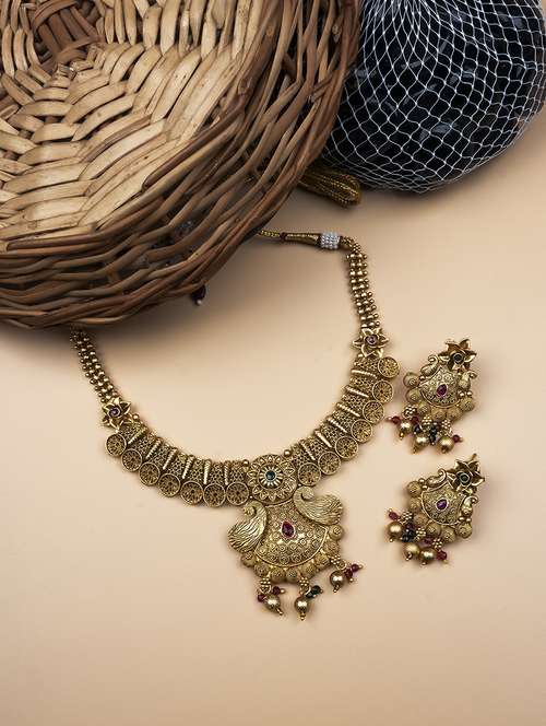 gold plated rajwadi mayuraksh necklace set - 22173838 -  Standard Image - 0