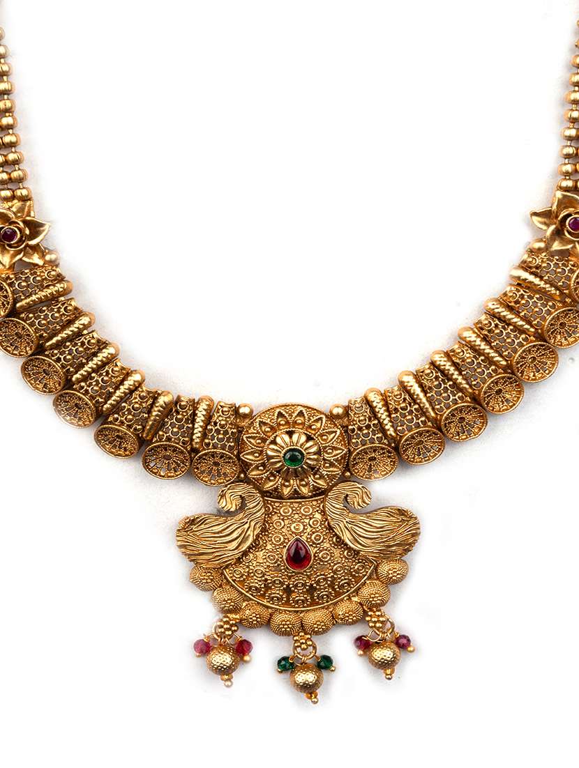 gold plated rajwadi mayuraksh necklace set - 22173838 -  Standard Image - 3