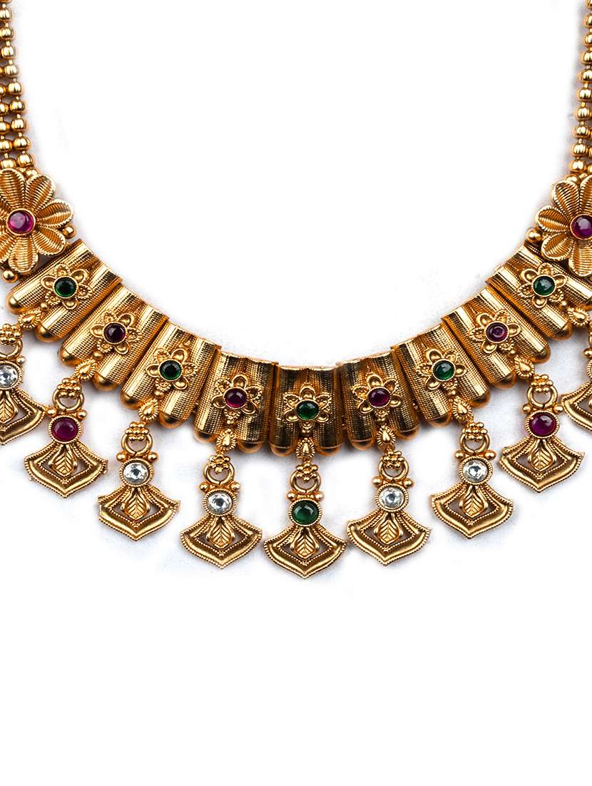 gold plated diamond rajwadi necklace set - 22173841 -  Standard Image - 3