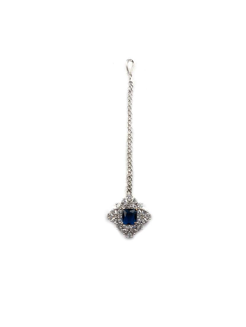 silver plated blue square ad cz studded leaf pendant set - 22173843 -  Standard Image - 3