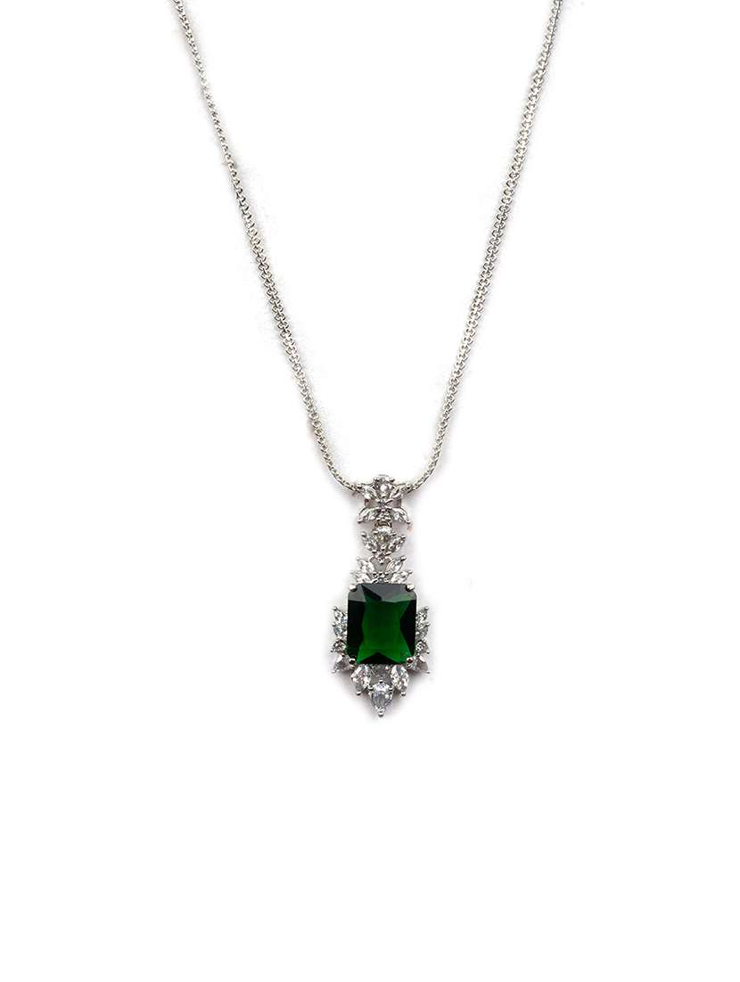 silver plated green square ad cz studded leaf pendant set - 22173844 -  Standard Image - 3