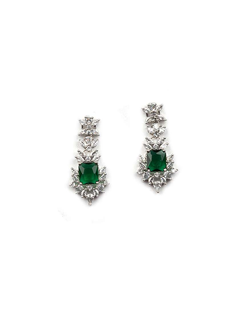 silver plated green square ad cz studded leaf pendant set - 22173844 -  Standard Image - 5