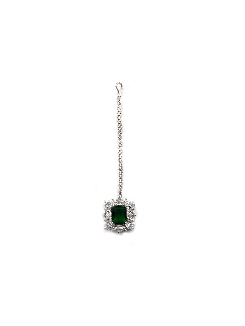 silver plated green square cz big pendant set - 22173847 -  Standard Image - 3