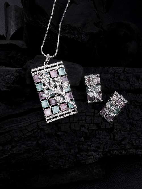 luxurious multicolored ad square pendant with earrings - 22173852 -  Standard Image - 0