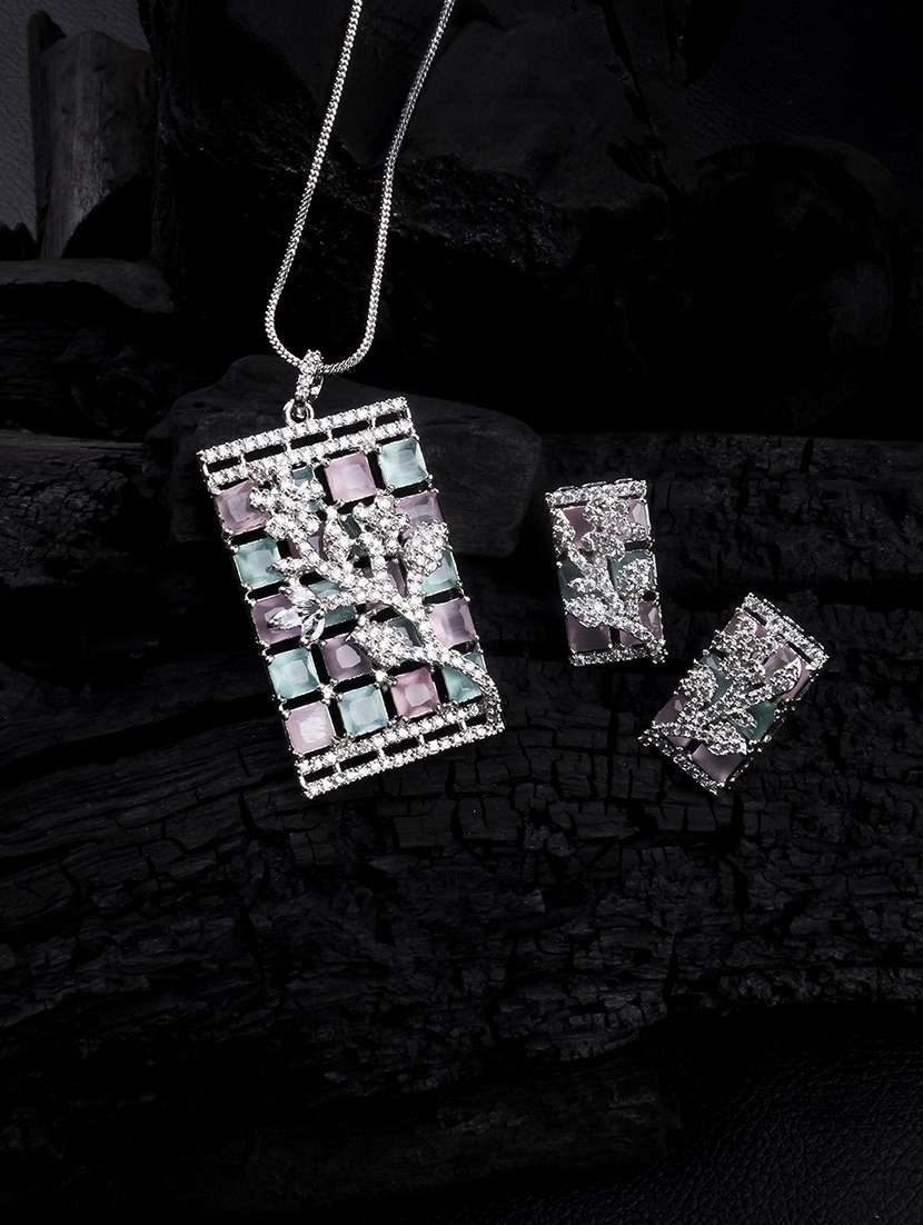 luxurious multicolored ad square pendant with earrings