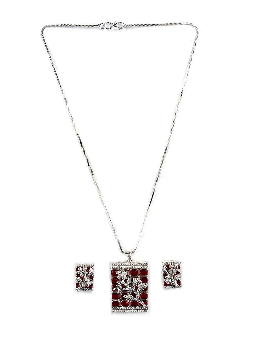 luxurious red ad square pendant with earrings - 22173854 -  Standard Image - 3