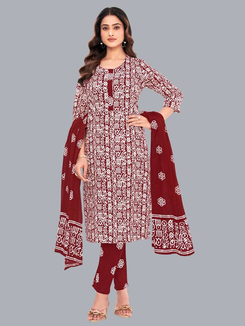 women batik printed three quarter sleeve kurta pant with dupatta set