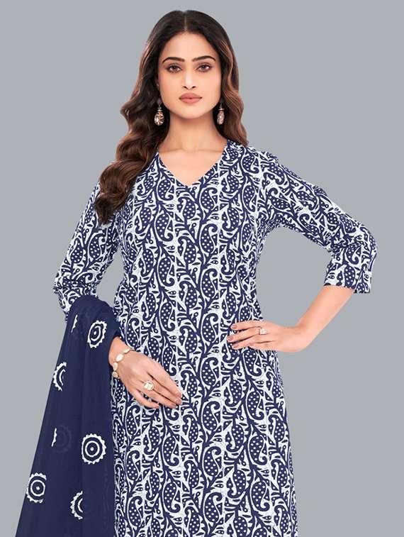 women batik printed three quarter sleeve kurta pant with dupatta set - 22173857 -  Standard Image - 3