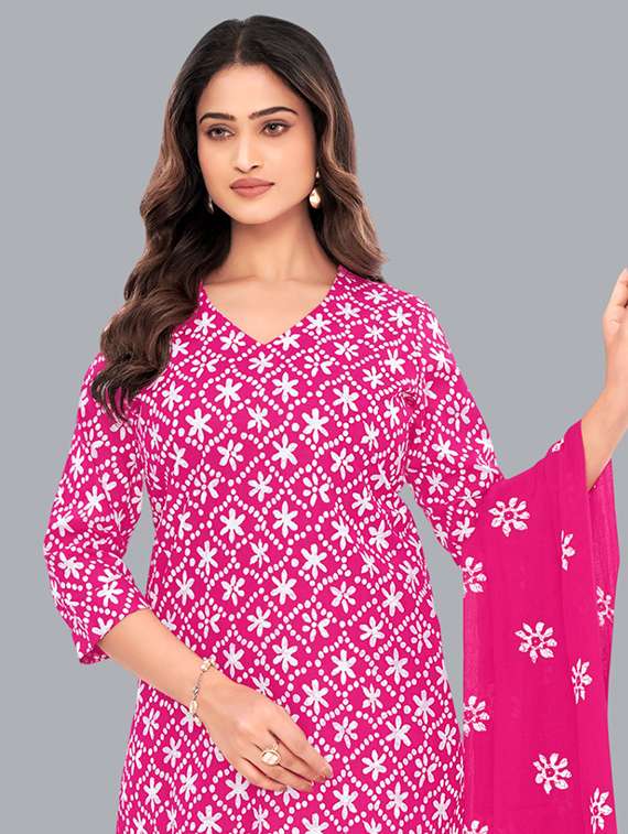 women batik printed three quarter sleeve kurta pant with dupatta set - 22173865 -  Standard Image - 3