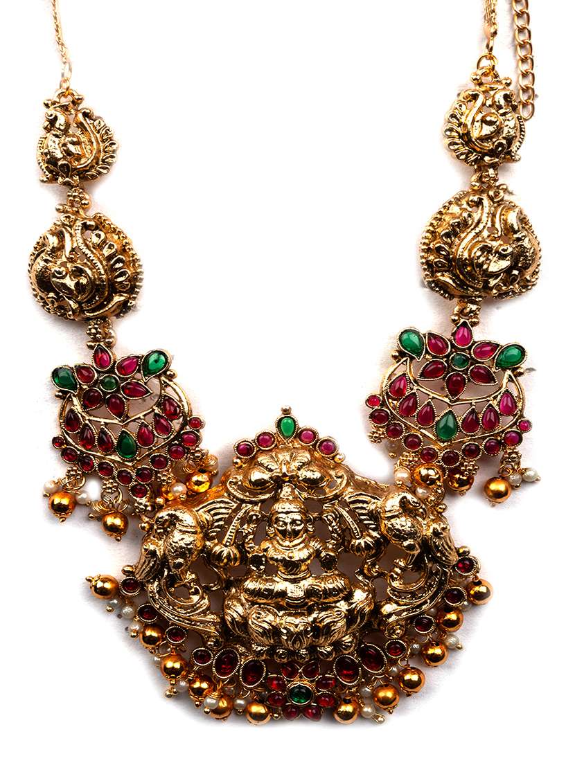 gold plated lakshmi pendant necklace set - 22173871 -  Standard Image - 3