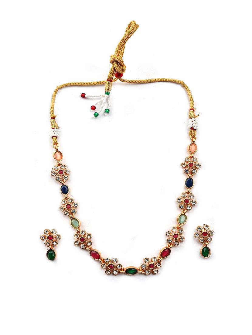 multicolor kemp studded sleek flower necklace set - 22173874 -  Standard Image - 3