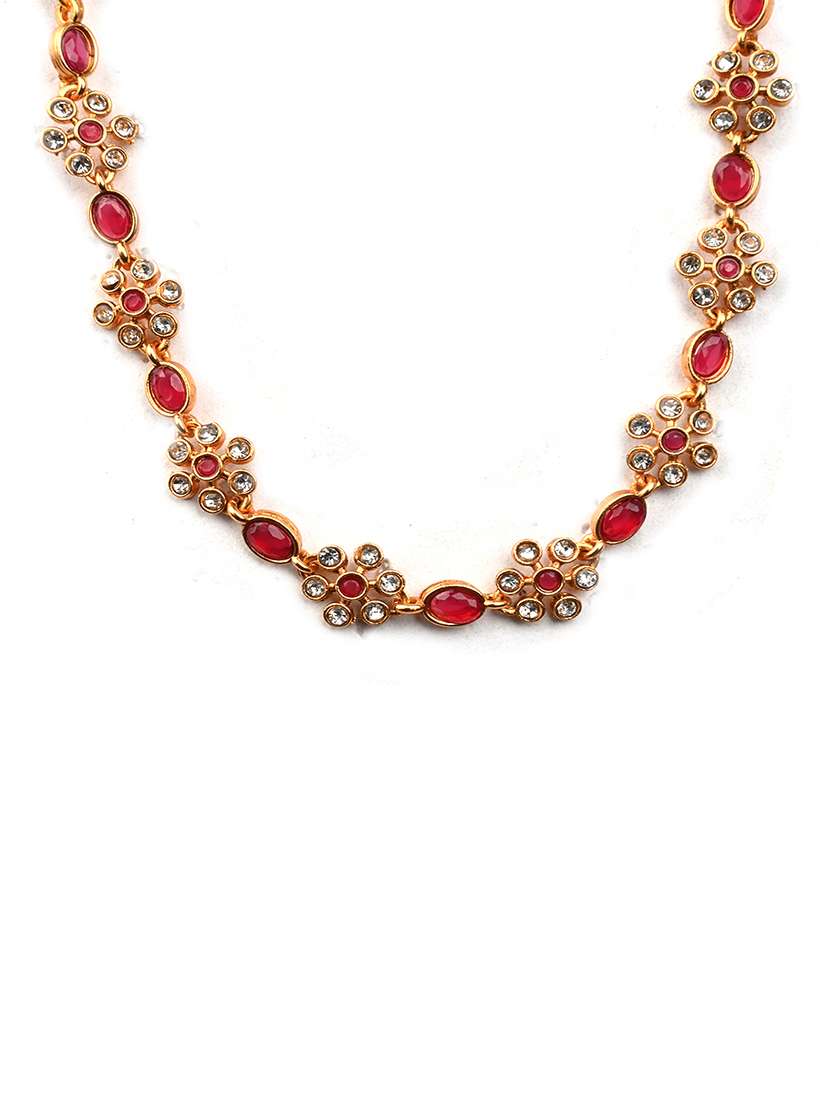 red kemp studded sleek flower necklace set - 22173876 -  Standard Image - 3