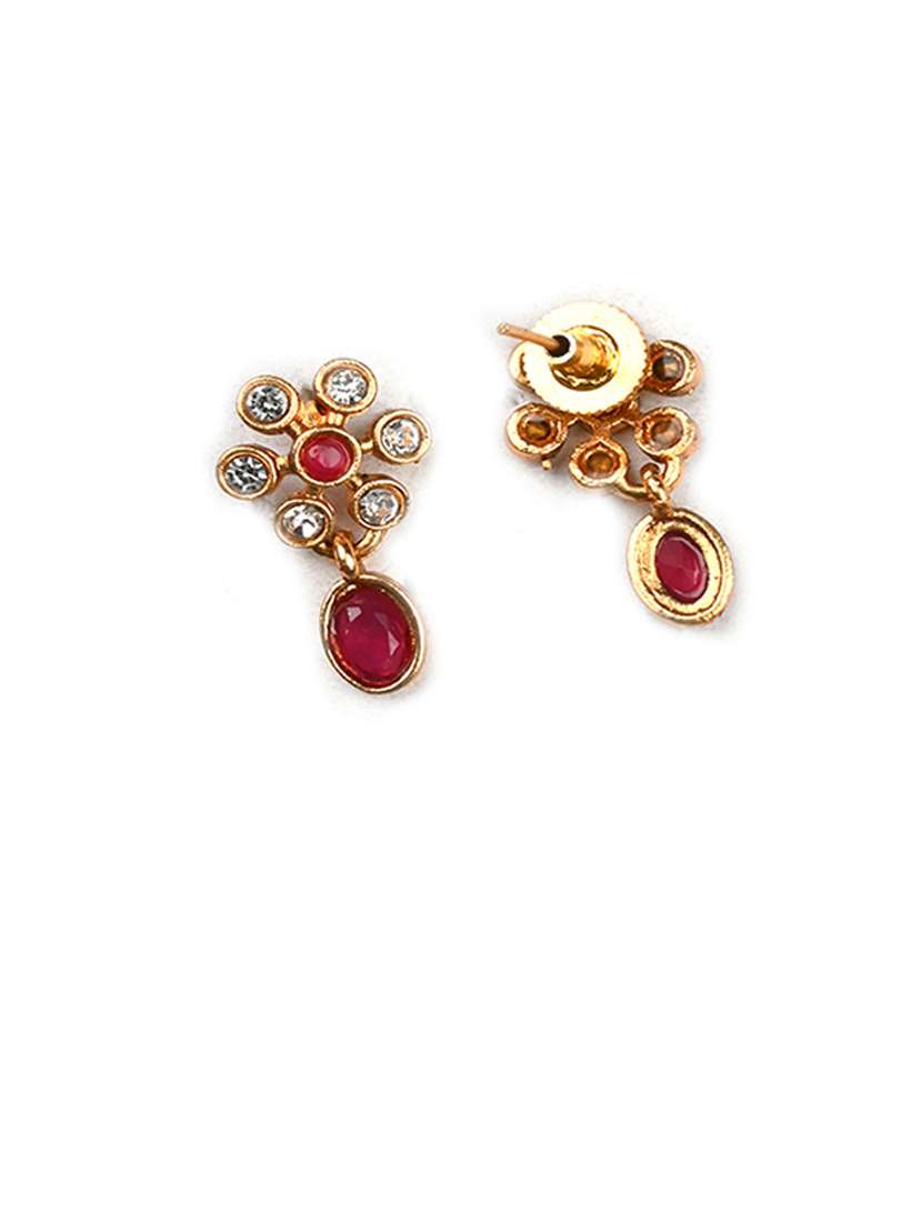 red kemp studded sleek flower necklace set - 22173876 -  Standard Image - 5