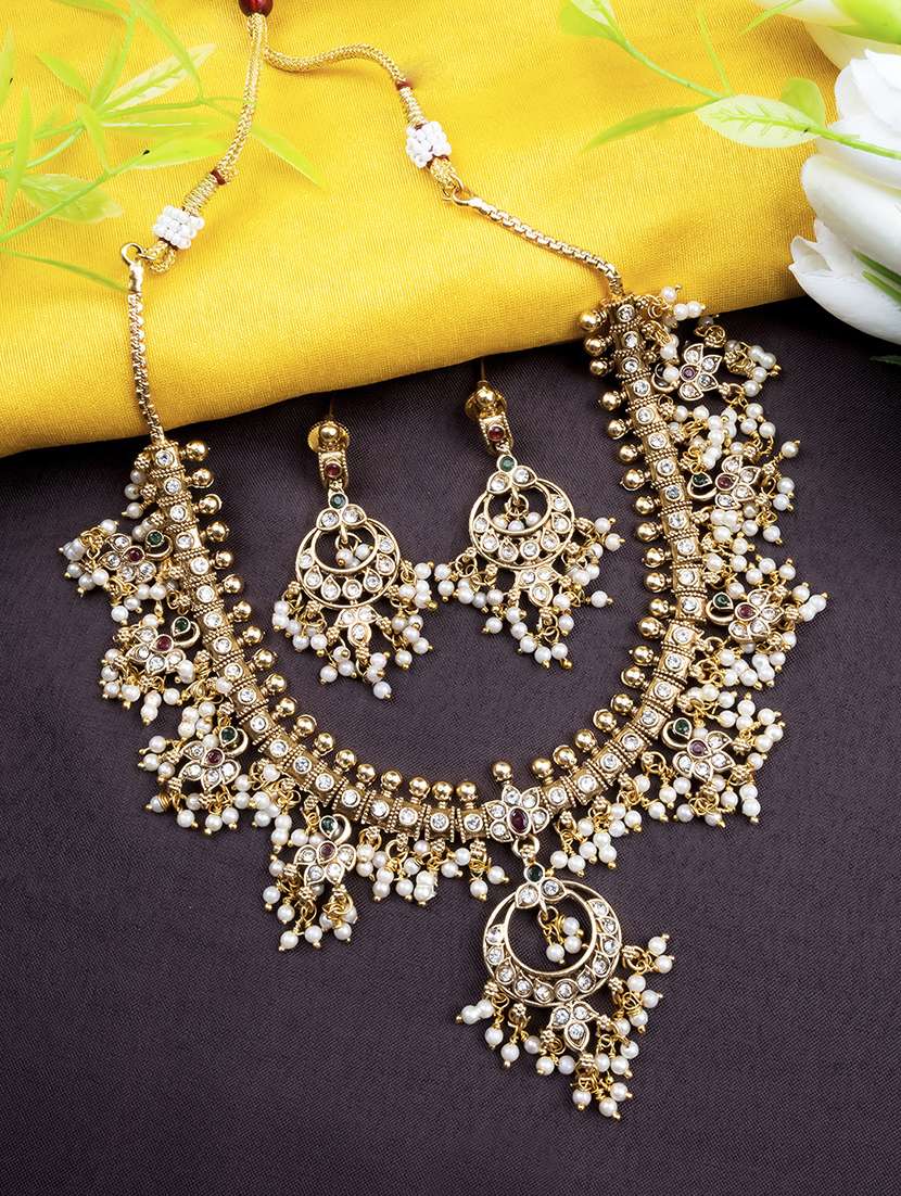 luxurious gold plated guttapusallu long necklace set
