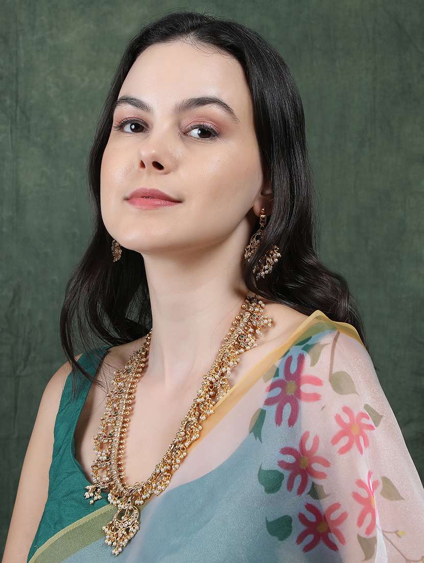 luxurious gold plated guttapusallu long necklace set - 22173877 -  Standard Image - 3