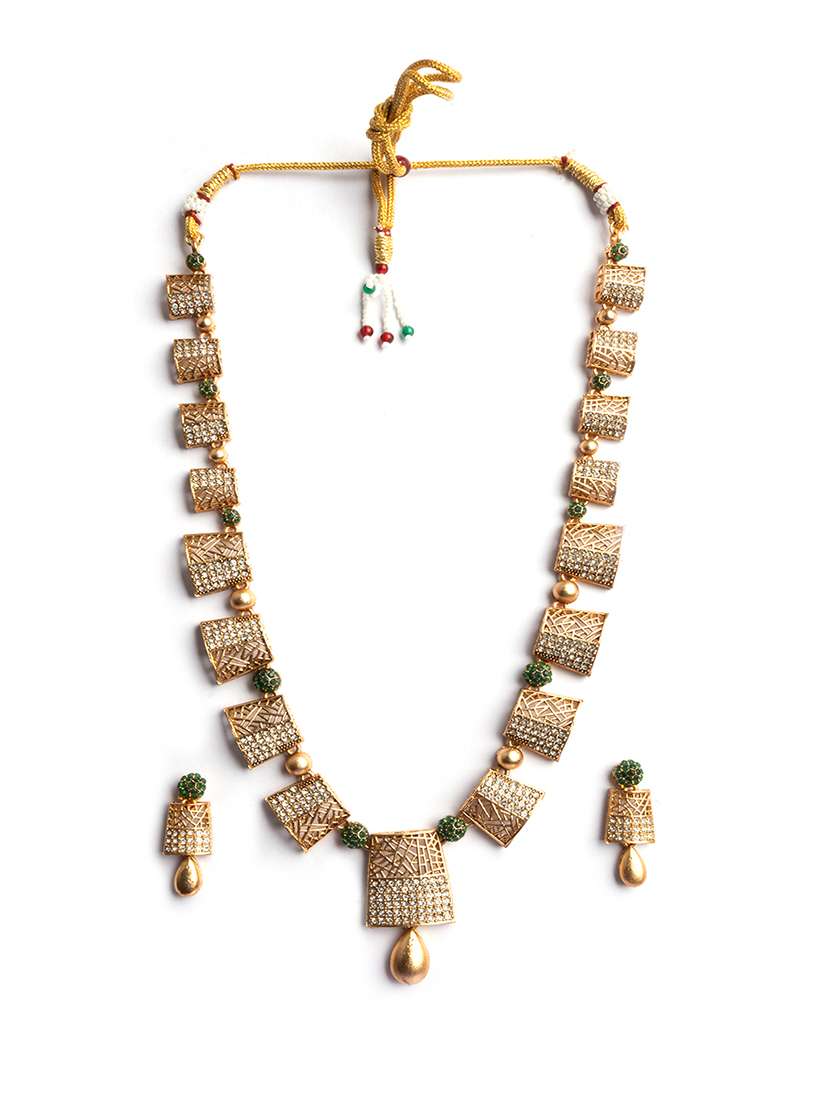 gold plated green embellished jewellery set - 22173879 -  Standard Image - 3