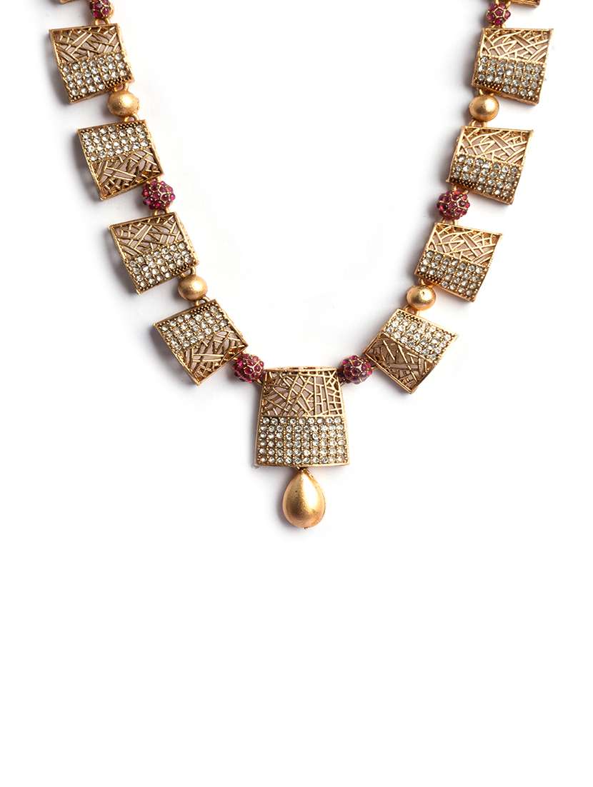 gold plated red alloy necklace with earrings - 22173880 -  Standard Image - 3