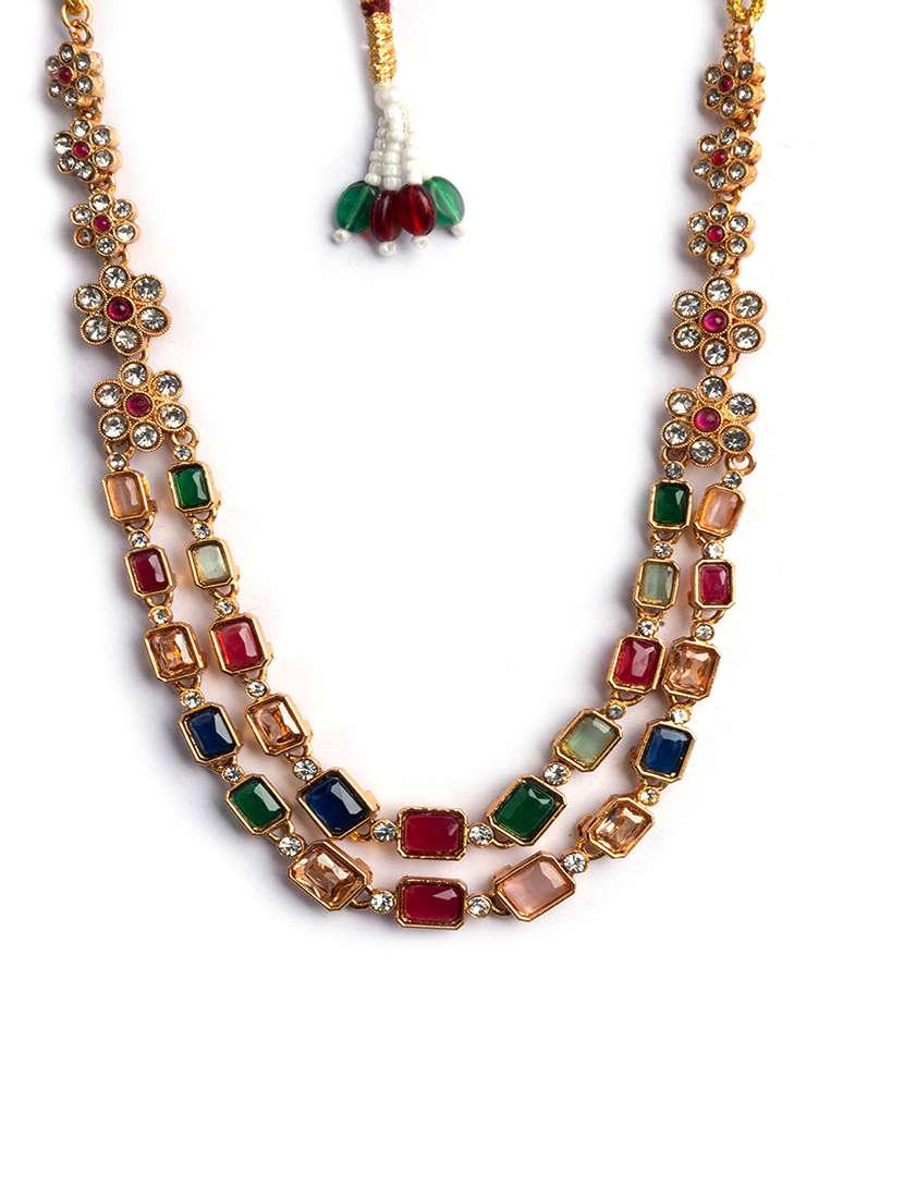 gold plated alloy multi kemp stones necklace - 22173882 -  Standard Image - 3