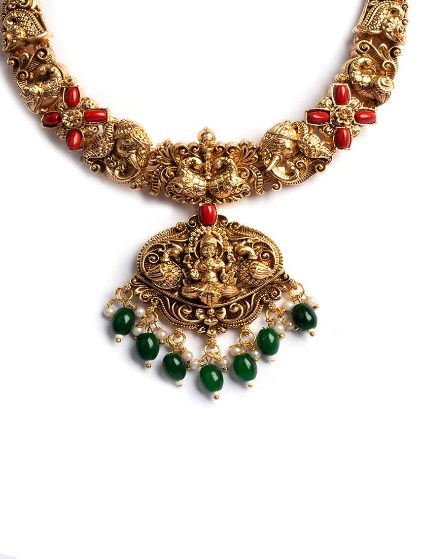 temple lakshmi necklace set with green beads - 22173883 -  Standard Image - 3