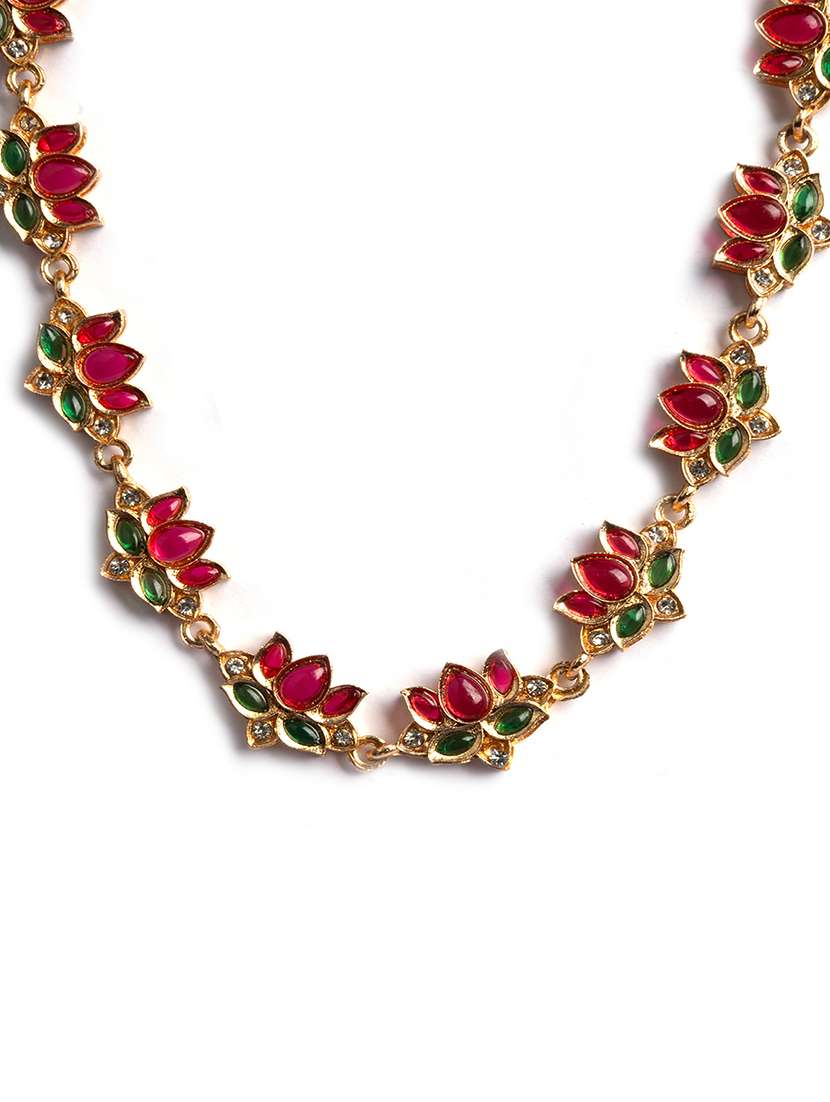 multicolored kemp stones studded lotus necklace set - 22173884 -  Standard Image - 3