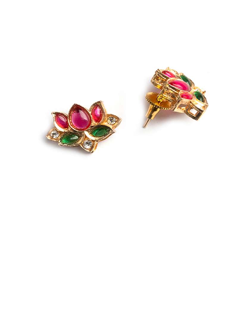 multicolored kemp stones studded lotus necklace set - 22173884 -  Standard Image - 5