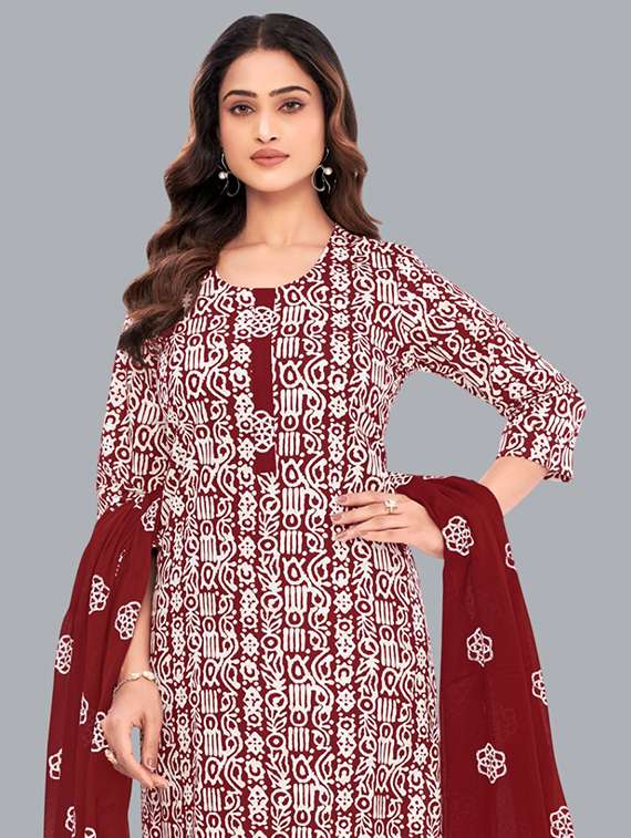 women batik printed three quarter sleeve kurta pant with dupatta set - 22173893 - Standard Image - 3