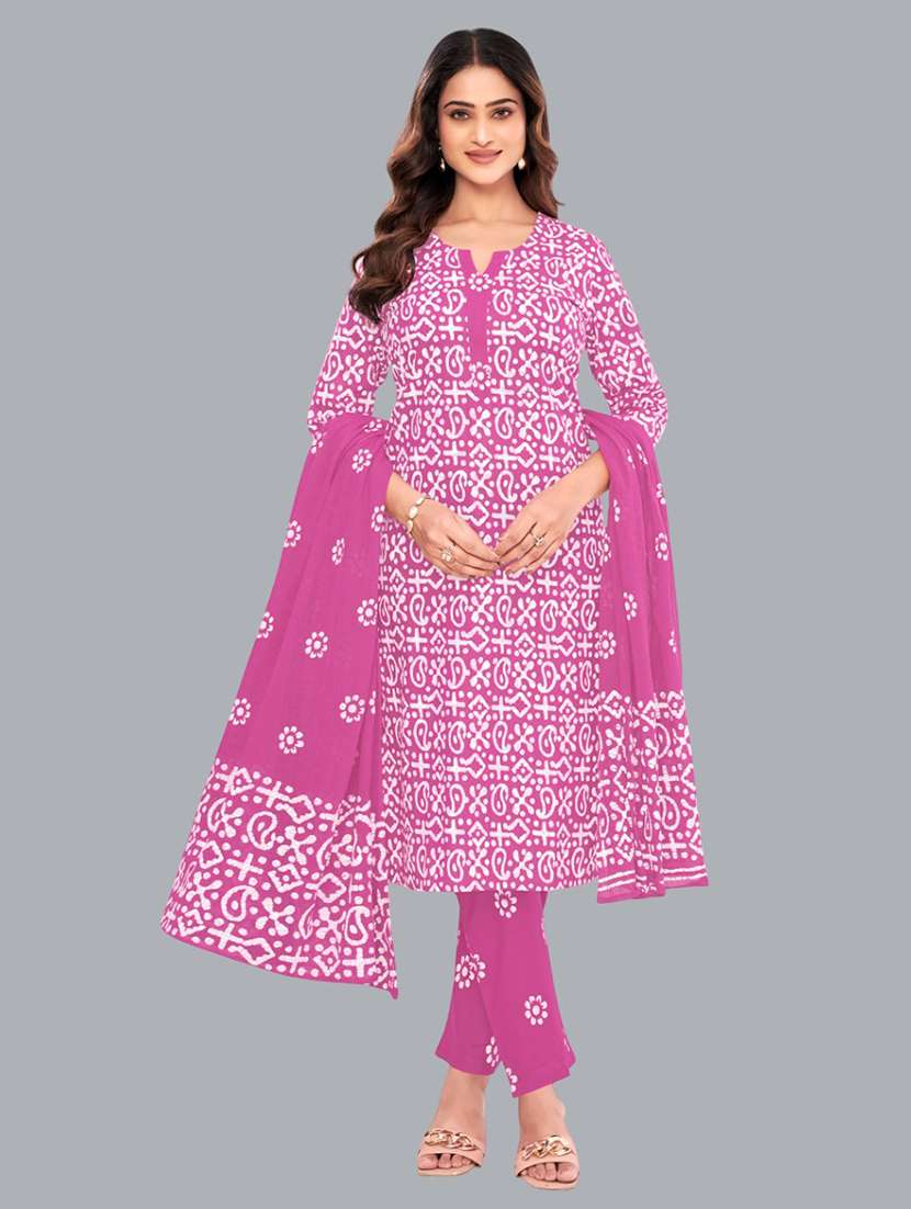 women batik printed three quarter sleeve kurta pant with dupatta set