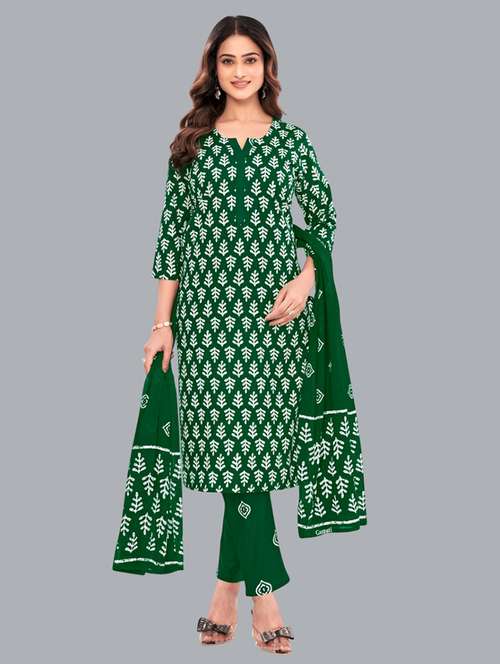 women batik printed three quarter sleeve kurta pant with dupatta set - 22173897 - Standard Image - 0