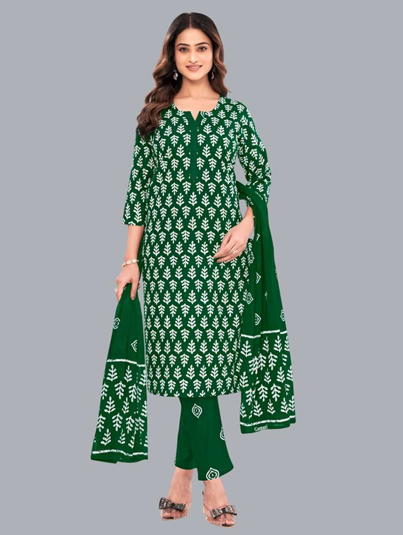 women batik printed three quarter sleeve kurta pant with dupatta set