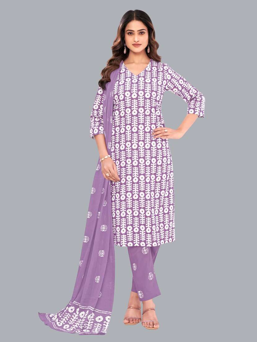 women batik printed three quarter sleeve kurta pant with dupatta set