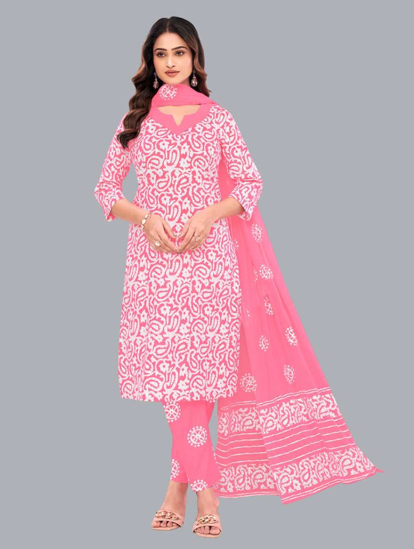 women batik printed three quarter sleeve kurta pant with dupatta set