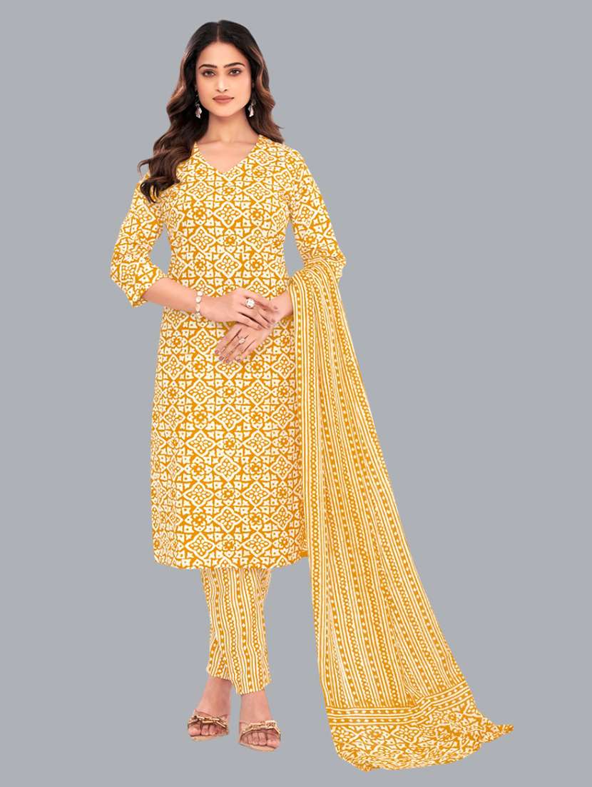 women batik printed three quarter sleeve kurta pant with dupatta set
