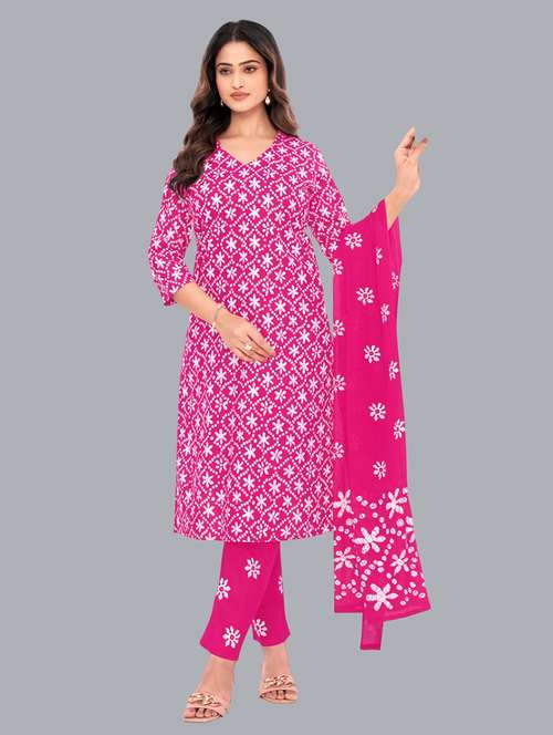 women batik printed three quarter sleeve kurta pant with dupatta set - 22173903 -  Standard Image - 0