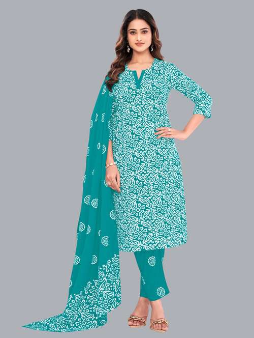 women batik printed three quarter sleeve kurta pant with dupatta set - 22173904 -  Standard Image - 0