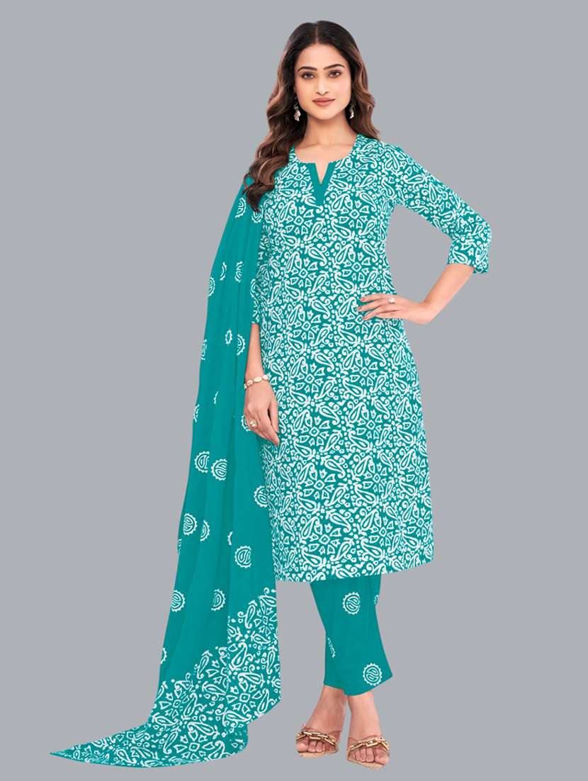women batik printed three quarter sleeve kurta pant with dupatta set