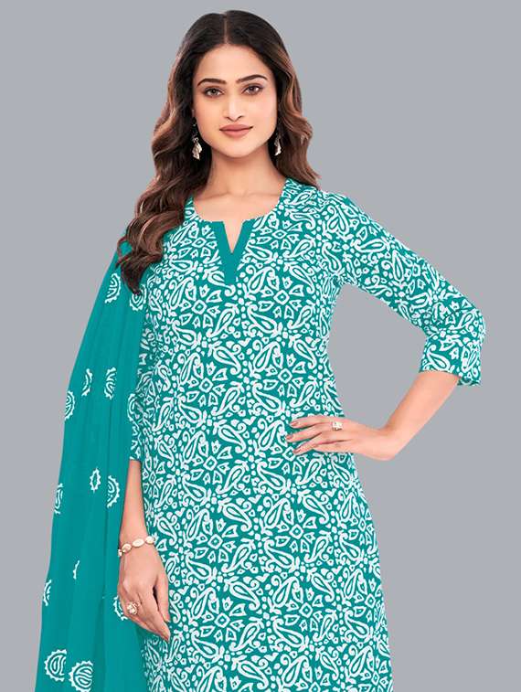 women batik printed three quarter sleeve kurta pant with dupatta set - 22173904 -  Standard Image - 3